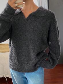 DAZY Oversized Casual Basic Long Sleeve Polo Neck Sweater,Fall Women Clothes - Black - View 6