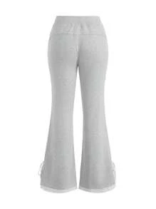 SHEIN EZwear Women's Solid Color Minimalist Everyday Lace Slit Tie Waist Palazzo Pants - Grey - View 2