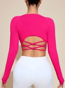 SHEIN Core Rhythm Cut Out Back Sports Tank Topworkout Tank Top - Hot Pink - View 4