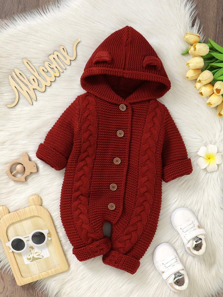 SHEIN Vintaside Kids 男婴简约休闲纯色连帽连体衣