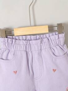 SHEIN 年轻女孩可爱甜美彩虹心形印花度假风格牛仔裤 - 淡紫色 - 查看 3