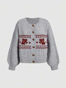 SHEIN MOD Damen Vintage College-Stil gemusterte Strick-Cardigan, für Frühling und Herbst - Verschiedenfarbig - Übersicht 1