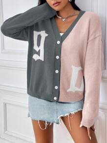 SHEIN Unity Cardigan à manches longues avec imprimé blocs de couleurs pour femmes