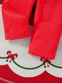2pcs Baby Boy Santa Claus & Gingerbread Man Christmas Print Long Sleeve Shirt & Red Suspender Pants Set, For Christmas Party Role Play