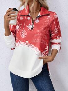 SHEIN LUNE 女士印花半拉链套头衫秋季卫衣 - 彩色 - 查看 3