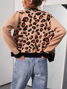 EMERY ROSE Women Fashion Leopard Print Long Sleeve Sweater Cardigan Loose Knit Open Front Fall Winter Outwear Coats - Multicolor - View 6