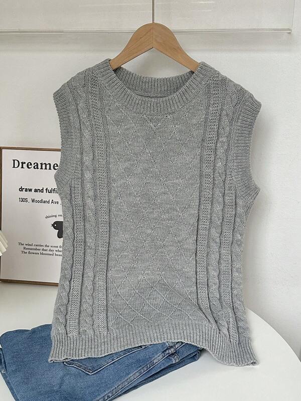 SHEIN X PERLA Flirla Maglia senza maniche casual in maglia a girocollo tinta unita per donne