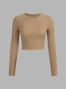 SHEIN EZwear 3pcs Plus Size Set Fitted Cropped Long Sleeve T-Shirts - Multicolor - View 3