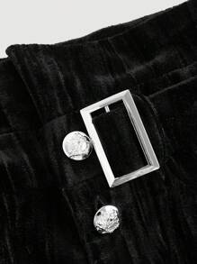 SHEIN MOD Women's Black Velvet High-Waist Embossed Shorts - Black - View 3