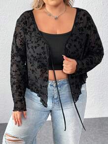 SHEIN CURVE+ Áo cánh họa tiết hoa cỡ lớn cho nữ - màu đen - Xem 4