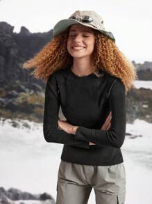 In My Nature Women's Casual Fleece Outdoor Long Sleeve T-Shirt, Fall/Winter Plain T Shirt Winter Women Tops Fitted Shirt