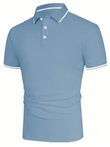 Manfinity Homme Men Contrast Trim Polo Shirt - Blue - View 3