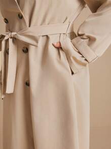 Elaquor Áo khoác dài tay màu trơn thường ngày cỡ lớn cho nữ - Màu Khaki - Xem 6