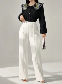 Modelyn Áo sơ mi nữ tay dài cài nút thêu hoa thường ngày - màu đen - Xem 7