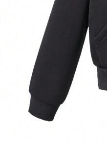 2pcs/Set Tween Girls All-Match Hooded Cropped Zip-Up Sweatshirt Set, Grey And Black - Multicolor - View 6