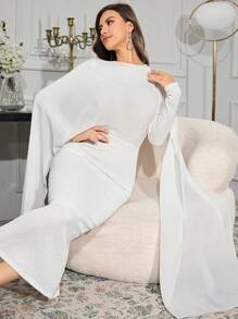 Modelyn Women Solid Color Cape Sleeve Dress Long Evening Dresses - White - View 3