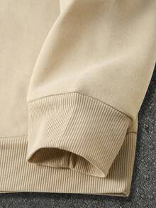 Manfinity Dauomo 男士前拉链长袖字母印花简约连帽休闲运动衫 - 杏色 - 查看 3