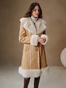 Anewsta Thickened Fluffy Trimmed Fluffy Furry Cinched Waist Regular Jacket For Women - Apricot - View 7