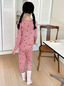 DAZY 2 件套青少年女孩秋季全印花圆领服装，返校服装 - 粉色 - 查看 5