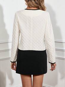 SHEIN Clasi Veste élégante bicolore noir et blanc avec décorations de nœud pour femmes, printemps et automne