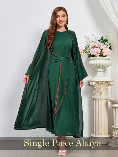 Al Najma Women'S Contrast Trim Abaya, Muslim Fashion Abaya For Casual/Festival/Gathering/Travel