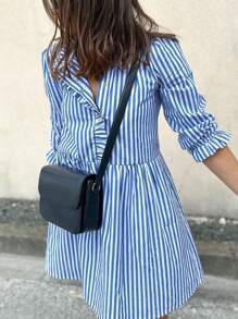 INAWLY 女式前扣荷叶边中长休闲 T 恤连衣裙 - 藍色 - 查看 3