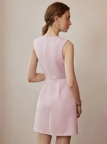 MOTF PREMIUM 纯金纽扣细节褶皱短裙 - 藍色 - 查看 7