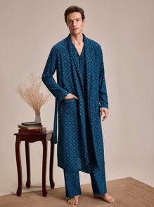 EverLounge Men's Full Print Long Sleeve Drawstring Bathrobe - Multicolor - View 7