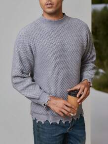 Manfinity Homme Men's Casual Solid Color Frayed Hem Sweater, Spring Autumn