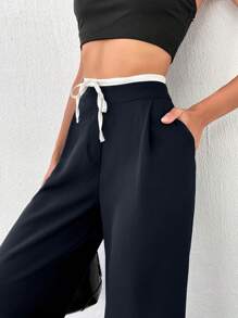 SHEIN Tall TALL WOMEN BOTTOM  AND  COMFORT PANT - Navy Blue - View 3