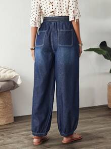 SHEIN LUNE Elastic Waist Casual Jeans With Pockets, Minimalist Design