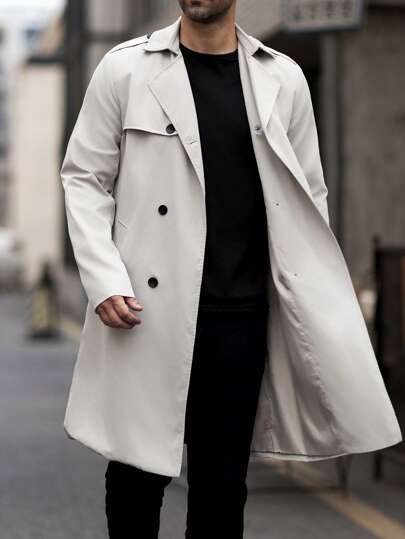 Manfinity Homme Chaqueta casual de viento unicolor con cuello vuelto y doble botonadura para hombre, primavera otoño