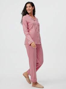 LUVLETTE Autumn And Winter Soft 100% Pure Cotton Basic Long Button-Up Pajama Set For Women Lounge Sets For Women Pants With Pockets Fall Pajamas Clothes - Burnt Orange - View 5