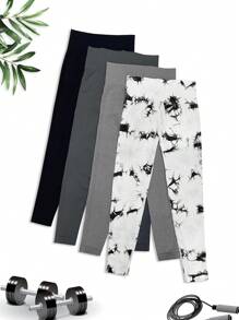 SHEIN Sports Quần legging thể thao giản dị tối giản in họa tiết trơn dành cho nữ - Nhiều màu - Xem 4