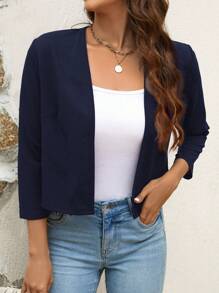 SHEIN Clasi Chaqueta de trabajo corta de primavera para mujer en otoño/invierno - Azul Marino - Ver 5