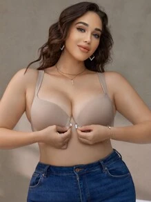 Sujetadores cómodos y sencillos de talla grande con cierre frontal y sujetadores inalámbricos para mujeres - Albaricoque - Ver 1