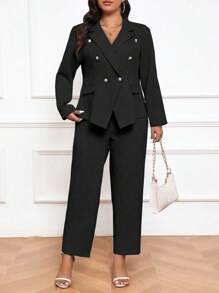 Calvaya Ensemble blazer et pantalon à manches longues simple et unicolore pour femmes grandes tailles, pour un usage quotidien