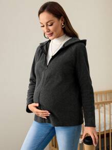 SHEIN 3 合 1 孕妇冬季长袖外套，带蓬松饰边，适合孕妇 - 深灰色 - 查看 2