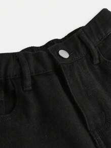Jeans dritti con orlo sfrangiato e rovinato, in stile casual da strada Y2K, colore nero tinta unita, per ragazze adolescenti - nero - Visualizzare 7