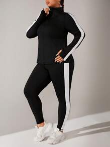 SHEIN Rhythm Era 大码女式 V 领长袖上衣和裤子，运动夜跑套装，健身女士套装 - 彩色 - 查看 7