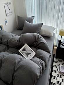 Bộ chăn ga gối siêu mềm 3 món Ins Style màu trơn (1 vỏ chăn, 2 vỏ gối, không có ruột) - Nhiều màu - Xem 5