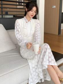 DAZY Women's Lace-Up Long Dress With Thermal Lining, Fall, Winter Wedding Women Dresses Fleece Lined