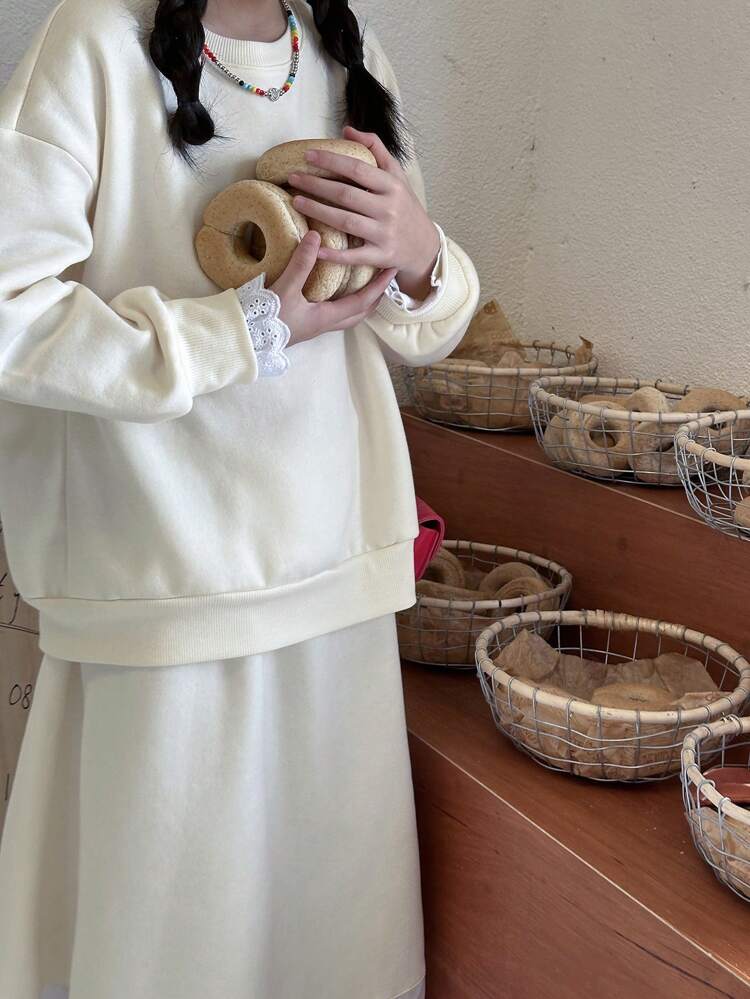 2pcs Tween Girls ' Knit Crew Neck Outfit, Size Large Fall,Winter