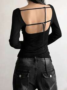 INAWLY Women's Solid Color Off-Shoulder Long Sleeve Casual T-Shirt