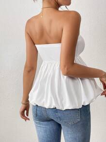 Chiquease Women's Casual Tube Top Babydoll Top With Ruffle Hem - White - View 2