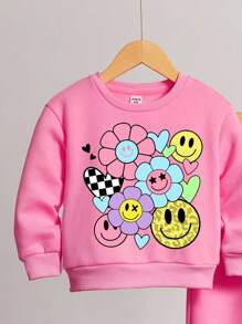 SHEIN 2 件套厚款保暖内衬运动衫和裤子套装，适合年轻女孩，休闲装，适合秋冬季 - 玫紅色 - 查看 3