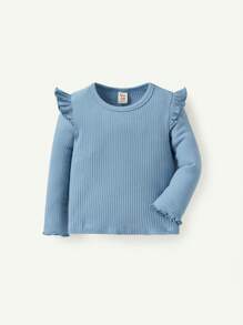 Cozy Pixies 2pcs Baby Girl Ruffled Collar Long Sleeve Top And Wave Hem Pants Thin Set