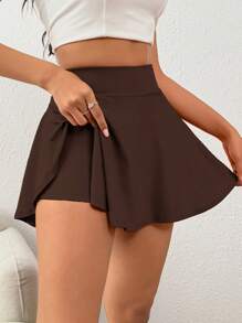 SHEIN PETITE Váy thời trang thường ngày tối giản màu trơn cho nữ - màu nâu - Xem 3