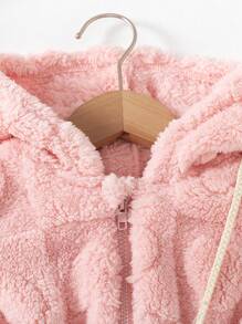 年轻女孩时尚毛绒连帽保暖长裙，带收腰和包，秋冬 - 粉色 - 查看 4