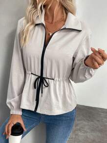 SHEIN LUNE 女士拉链抽绳长袖休闲时尚夹克